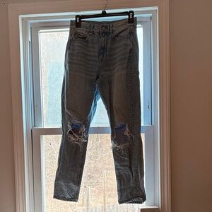 American Eagle Outfitters Women's Blue Distressed Straight Jeans